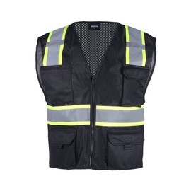 FONIRRA Safety Vest for Men High Visibility Reflective Construction Work Vest ANSI Class 2 with Pockets and Zipper(Black,XL)