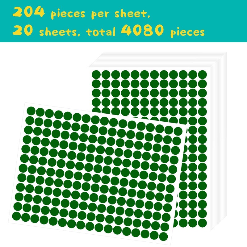 KALYRON 4080 pcs Green Dot Stickers 10 mm Round Green