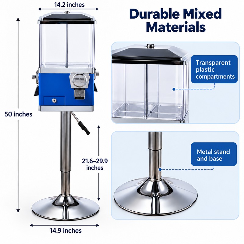 4 Compartment Coin Operated Candy Vending Machine with Adjustable Stand