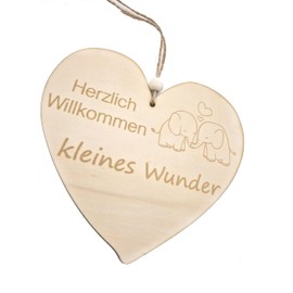 Panimel Wooden Welcome Tag for Newborns - Welcome Little Wonder - Ideal for Decorating Gifts (Elephant/Heart Shape)