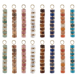 AHANDMAKER 16 Stück Natürlicher Edelstein Anhänger 8 Farben Gemischte Steinanhänger Hellgoldfarben Kupferdraht Wickelanhänger Für Ohrringe Halsketten Armbänder Schmuckherstellung 32x4x4mm