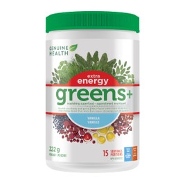 Genuine Health Genuine Health Greens+ Extra Energy, 15 servings, Superfoods, Antioxidants and Polyphenols for daily immediate energy or workout boost, Vanilla flavoured, 222g