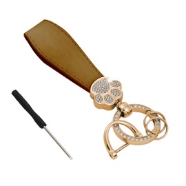 tonecraft Paw Dog Cat Dog Cat Key Chain Bag Charm Women Women's Popular Stylish Cute PU Leather Charm Gold, Camel