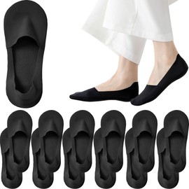 ALEXZV 10Pairs No Show Socks Women Men Cotton Socks Non Slip Low Cut Socks flat liner socks Black White (6P Black)