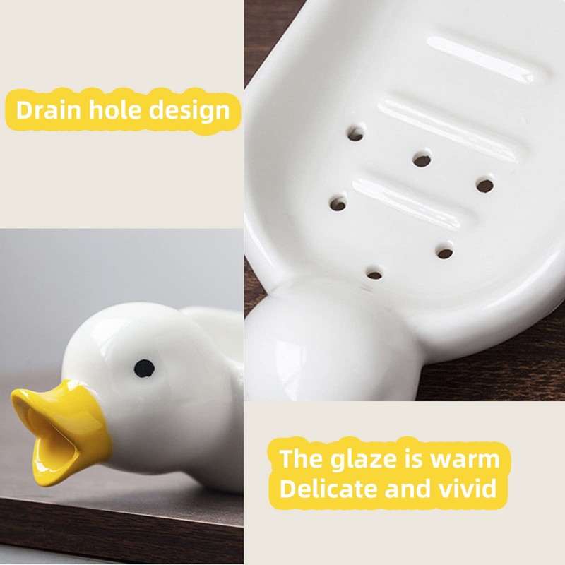 Jaugufiy Ceramic Duck Soap Tray Drain Soap Holder Soap Dish