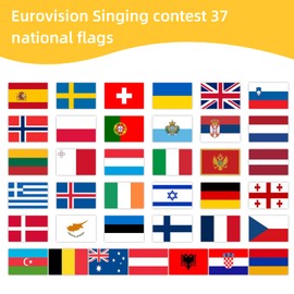 Eurovision Bunting,Eurovision Party Decorations Bunting Banner,Eurovision European Flag Bunting 37 European Flags Bunting Eurovision Song Contest Decorations for Garden Bar,Eurovision Party Supplies