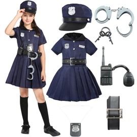 Sincere Party Girls Police Officer Costume,Cutie Cop Dress Up Role Play Set for Girls 6-8years