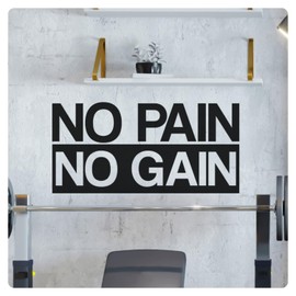 My Vinyl Story | No Pain No Gain | Large Motivational Gym Fitness Wall Decal Quote for Home Gym Workout Motivational Wall Art Decor Vinyl Removable Sticker (Black, 22x10 inches)