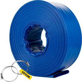 VEVOR Discharge Hose, 1-1/2" x 100', PVC Fabric Lay Flat Hose, Heavy Duty Backwash Drain Hose with Clamps, Weather-proof & Burst-proof, Ideal for Swimming Pool & Water Transfer, Blue