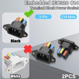 JSADZKJ IEC C14 Solderless Quick-Connect Panel-Mount Plug, 10A 250V C14 Input Module Power Socket, IEC320 C14 Panel-Mount Plug Adapter for Computers, Servers, Printers, 2PCS (Black)