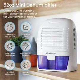 Pro Breeze Electric Mini Dehumidifier, 2200 Cubic Feet (250 sq ft), Compact a...