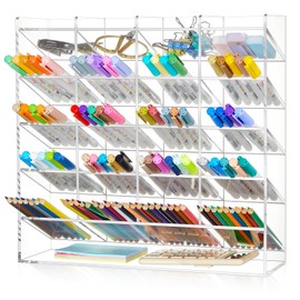 MotiMind Acrylic Pen Organizer Storage Vertical Marker Organizer Acrylic Pen Display Holder for Office Desk Desktop Stationery Pencil Storage(Clear,13 x 4 x 12.4 Inch)