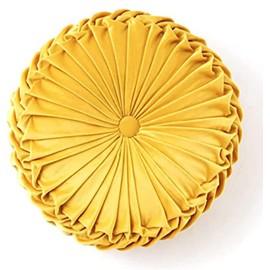 Cnstone Cushion Thick 5.5 inches (14 cm) Round Round Stylish Cute Round Cushion Floor Cushion Round Seat Chair Zabuton Princess Series Asian Gathered Pleat Flowers Thick Velvet Nordic Soft Stylish