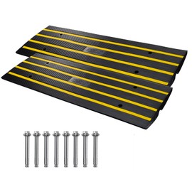 VEVOR 2 Pack Rubber Curb Ramps for Driveway, Heavy Duty Car Ramp 2.5 Inch High 1-Channel Cord Cover Curbside Bridge Ramp with 8 Expansion Bolts for Loading Dock Garage Sidewalk