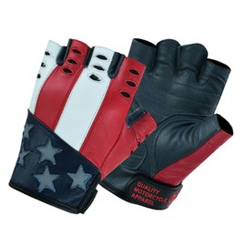 Daniel Smart Goatskin Leather Motorcycle Gloves for Men Fingerless Biker Gloves with American Flag and Reflective Star Design