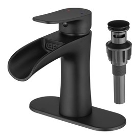 VOTON Waterfall Bathroom Faucet, Matte Black Modern Single Handle Bathroom Faucets for 1 or 3 Hole Bathroom Sink Faucet Mixer Tap Washbasin Faucet with Deck and Pop-up Drain