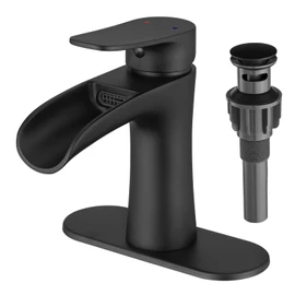 VOTON Waterfall Bathroom Faucet, Matte Black Modern Single Handle Bathroom Faucets for 1 or 3 Hole Bathroom Sink Faucet Mixer Tap Washbasin Faucet with Deck and Pop-up Drain