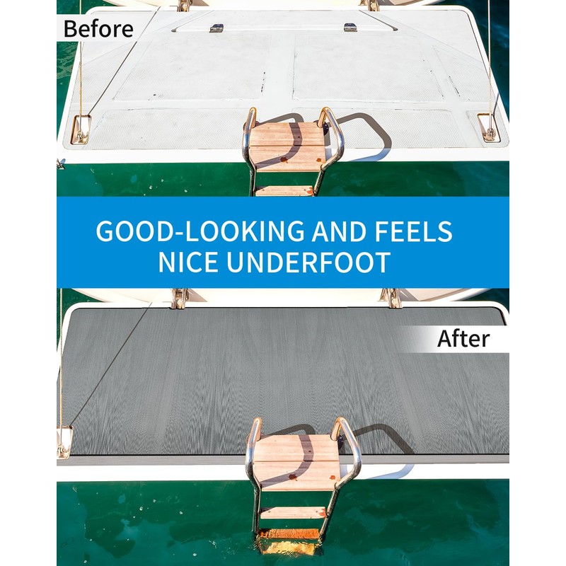 OCEANBROAD Brushed Boat Flooring 96''x16'' Self-Adhesive EVA Foam Sheet Non-Slip