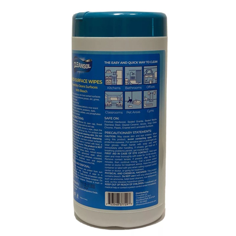 Cleansol Muti Surface wipes With Bleach Fresh Scent 75 Count