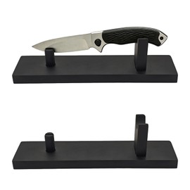 ZJRUI 2 Pcs Knife Display Stand, Black Countertop Knife Holder, Wood Compact Display Rack for Pocket Knives, Folding Knives, Fixed Blades, EDC Knives & Small Dagger Collection