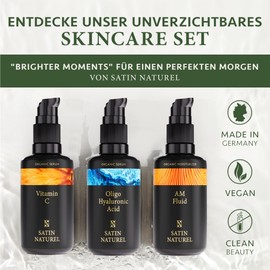 Skincare Set Vegan with Vitamin C Serum + Hyaluronic Serum + Beauty Fluid with Ceramide - On Organic Aloe Vera Base - Pampering Mother's Day Gift, Gifts for Mum, Gifts for Women, 3 x 30 ml