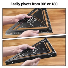 VECOFO Pro 12 Inch Advanced Carpenter Square-Jig Block -Leve-Accurate Flatwork- Framing Square- Multi-Angle Measuring Tool (90° & 180°) for Carpenters & Architects(Black)