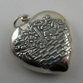 Brown County Silver Sterling Silver PUFFY HEART Necklace Pendant FLOWER BASKET Charm for Bracelet