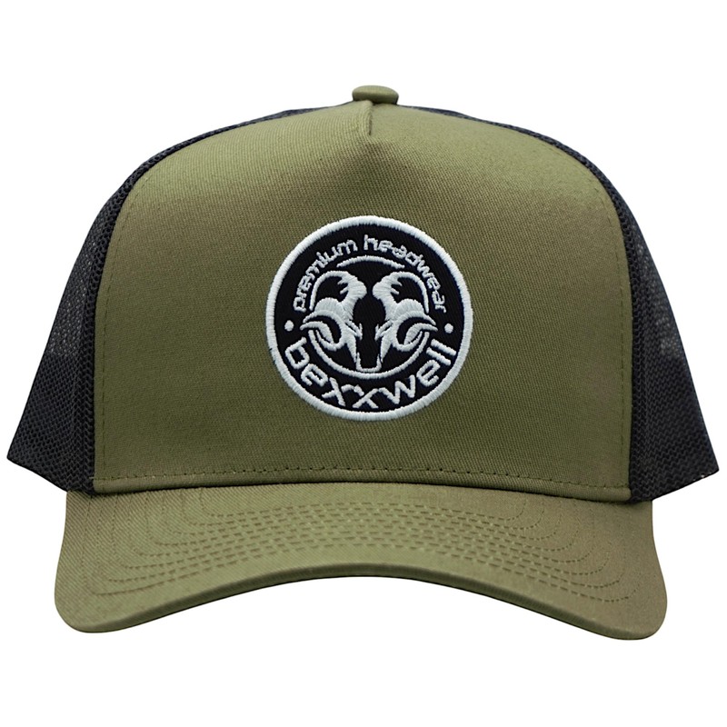 Bexxwell Trucker Cap Olive Green/Black with Logo Patch (Perfect Fit,