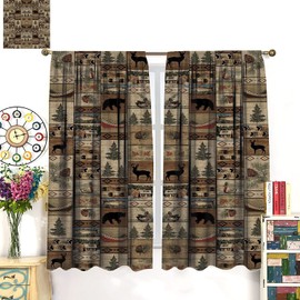 SHElifestyle Rustic Moose Deer Curtains, Retro Rustic Cabin Cottage Elk Pine Lodge Country Style Farmhouse Blackout Windows Door Curtain for Bedroom Living Room 42x45in