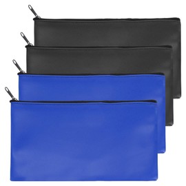 PATIKIL 11"x 6" Bank Deposit Bag, 4Pcs Money Bag Bank Bag Security Money Pouch Receipt Holder for Tickets Coin Makeup Cosmetics Bills, Black/Deep Blue