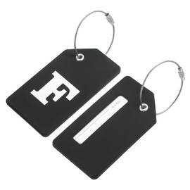 MECCANIXITY Silicone Luggage Tags 3.6"x2" Identifier ID Card Holder Labels for Travel Suitcase Bag Initial Letter F, Black, Pack of 2