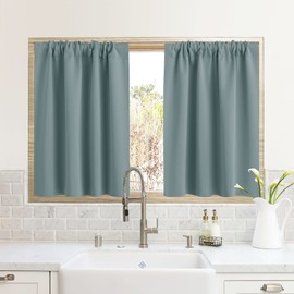 RYB HOME RV Camper Door Window Curtains -Blackout Privacy Curtains & Drapes for Bathroom Bedroom Kitchen Portable Travel Trailer Small Window Decor, W 34 x L 24, Dusty Blue, 2 Panels