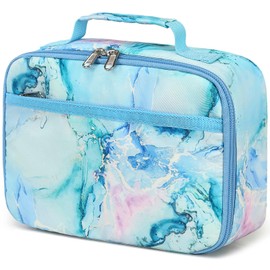 LEDAOU Lunch Bag Kids Insulated Lunch Box Girls Toddler Reusable LunchBox for School Picnic Hiking (Marble Blue)