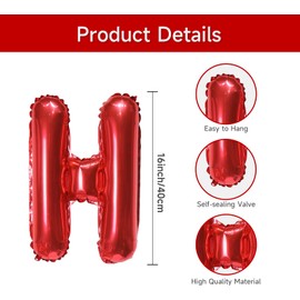 Red Happy Birthday Balloons Letters, 16 Inch Reusable Banner, Self Inflating Foil Bunting for Women Men Boys Girls Party Decorations Supplies