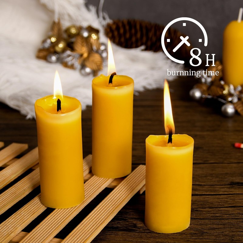 16 Packs Natural Beeswax Pillar Candles,8 Hour Long Burn Time