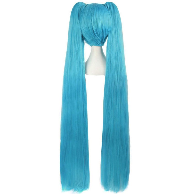 MapofBeauty 48" Straight Cosplay Wig + 2 Clip On Ponytails