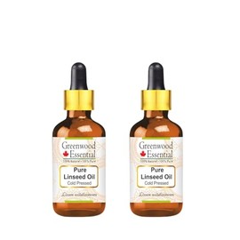 Greenwood Essential Pure Linseed Oil (Linum usitatissimum) with Two Glass Droppers Cold Pressed (Pack of Two) 10ml X 2 (0.66 oz)