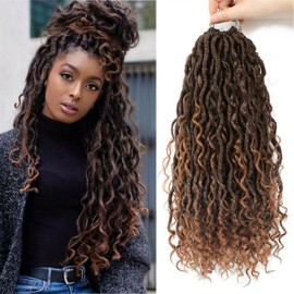 SOKU 5pcs/set 45cm Ombre Brown River False Locs Wavy with Curly Ends Crochet Hook Synthetic Hair Crochet Hook Braid African Dreadlocks Twist Braiding 24 Strands/Pack
