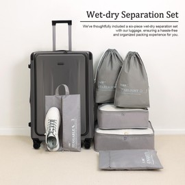 Premium Carry On Luggage, 20 Inch Top Opening Aluminum Frame Lightweight Airline Approved ABS+PC Hard Shell Suitcases with Silent Wheels, TSA Lock, Front Pocket and Wet-dry Separated Six-piece Set