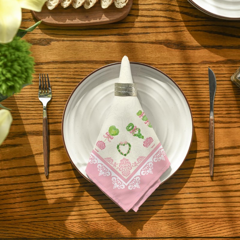 Horaldaily Valentine Cloth Napkins 18 x 18 Inch, Pink White