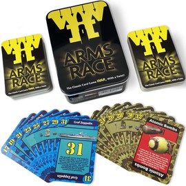 Gamie Arms Race War Card Game, Themed-Educational Card Game, Ages 5-12 & Plus, Blue & Olive Green, 194 Cards, Tin Storage, WWII Historical Learning Game