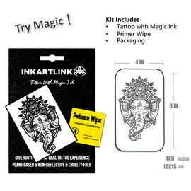 INKARTLINK Temporary Tattoos, Semi Permanent Tattoos, Adult Art Designs, Waterproof Temporary Tattoos, Party Favors, Tattoo Stickers Realistic, No Adhesive, Lasts 1-2 Weeks (Elephant)