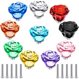 Youyole 10 Pcs Dresser Crystal Knobs 30mm Glass Pull for Cabinets and Drawers Knobs for Dresser Drawers and Kitchen(Rose Flower Style)