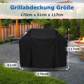 WISCLASS Grill Cover, 210D Oxford Gas Grill Cover, Wind Protection for BBQ Grill, Weatherproof and UV-Resistant, 170 x 61 x 117 cm, Black