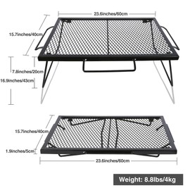 CAMPMAX Folding Campfire Grill Grate, Portable Heavy Duty Steel Over Fire Camp Grill for Outdoor Camping Cooking Fire Pit, Black with 2 Heights