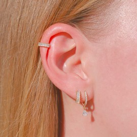 CZ Pear Drop Hoop Earrings (Gold)