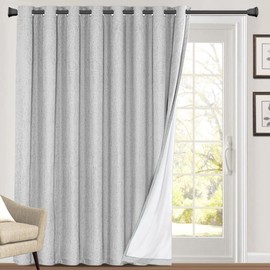 PrinceDeco 100% Blackout Patio Door Curtain for Sliding Glass Doors Grommet Top Blackout Thermal Curtains Extra Wide Curtain Panels for Room Divider,W100 X L96 Inch, Glacier Gray