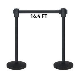 QKA Crowd Control Barriers with 16.4' Retractable Belt 2Pack Stainless Steel Stanchion Posts Queue Line Pole Stanchions, Black