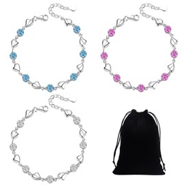 JTMKYO 3 Pieces Of Love Rhinestone Bracelets, Fashionable Women's Bracelets, Diamond-encrusted Silver Bracelets, Crystal Bracelets, Jewelry, Adjustable, Suitable For Gift Giving (3 Colors)