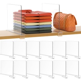 Famyards 12 PCS Clear Shelf Dividers for Closet Organization, Acrylic Purse Organizer for Wooden or Vertical Shelving, Perfect for Sweater, Shirts, Handbags in Bedroom